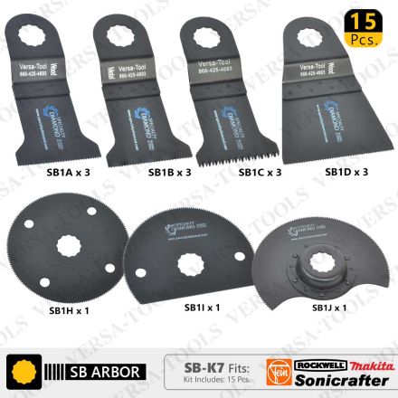 Versa Tool SB-K7 15 PC Oscillating Saw Blade Set for Sonicrafter (SB3A,3B,3C,3D,1H,1I,1J)